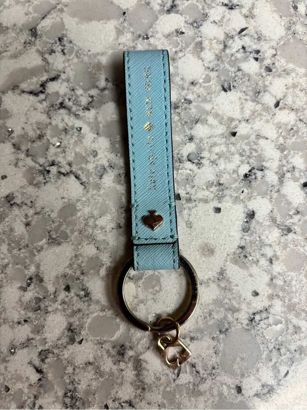 Kate Spade ♠️ Light Blue Leather Key Ring with Gold Hardware